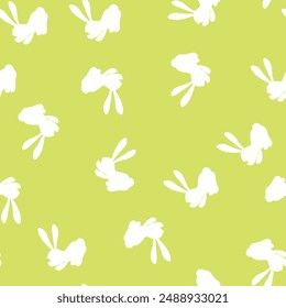 Seamless pattern with white silhouette Easter rabbits on color background. Design for card, postcard, wallpaper, fabric, textile. Vector stock illustration. Cartoon style.