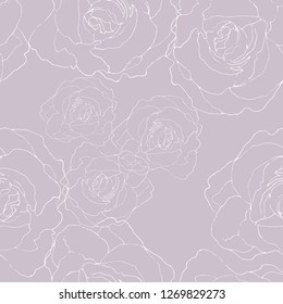 Seamless pattern white silhouette roses  on lilac background. Vector version.