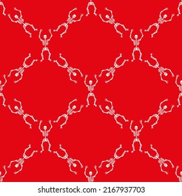 Seamless pattern with white skeletons on a red background . Halloween pattern .Vector illustration 