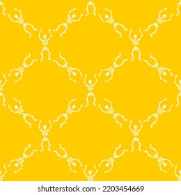 Seamless pattern with white skeletons on a yellow background . Halloween pattern