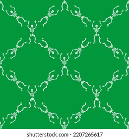 Seamless pattern with white skeletons on a green background