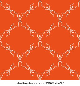 Seamless pattern with white skeletons on a orange background . Halloween pattern