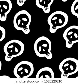 Seamless pattern with white skull and crossed bones isolated on white background. Vector illustration lettering for design, web, wrapping paper, fabric.