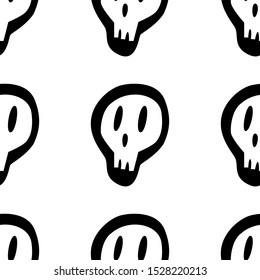 Seamless pattern with white skull and crossed bones isolated on white background. Vector illustration lettering for design, web, wrapping paper, fabric.