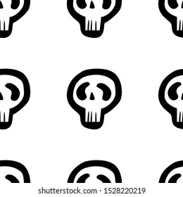 Seamless pattern with white skull and crossed bones isolated on white background. Vector illustration lettering for design, web, wrapping paper, fabric.