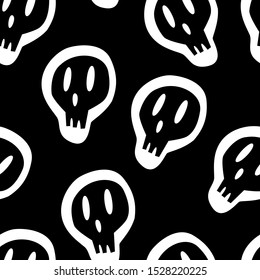 Seamless pattern with white skull and crossed bones isolated on white background. Vector illustration lettering for design, web, wrapping paper, fabric.