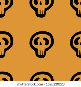 Seamless pattern with white skull and crossed bones isolated on white background. Vector illustration lettering for design, web, wrapping paper, fabric.