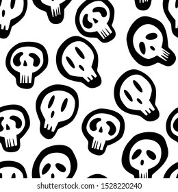 Seamless pattern with white skull and crossed bones isolated on white background. Vector illustration lettering for design, web, wrapping paper, fabric.