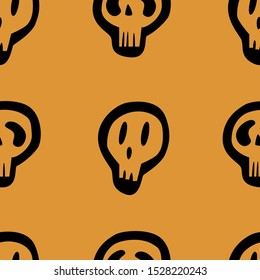 Seamless pattern with white skull and crossed bones isolated on white background. Vector illustration lettering for design, web, wrapping paper, fabric.