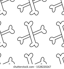 Seamless pattern with white skull and crossed bones isolated on white background. Vector illustration lettering for design, web, wrapping paper, fabric.