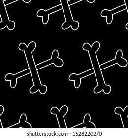 Seamless pattern with white skull and crossed bones isolated on white background. Vector illustration lettering for design, web, wrapping paper, fabric.
