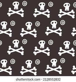 Seamless Pattern White Skull Pirate. Doodle Hand Drawn Nursery Baby Scandinavian Style Kids Digital Textile Fabric Paper