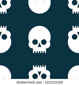 seamless pattern white skulls on a black background. Stock flat vector illustration.