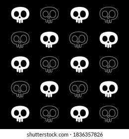 seamless pattern white skulls on a black background