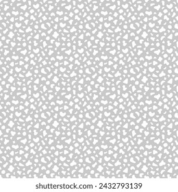 Patrón inconsútil de pequeñas manchas blancas, formas o piedras sobre fondo gris, relleno denso caótico. Elegante estampado masculino o femenino. Ilustración vectorial para diseño de tela, papel pintado o papel de embalaje.