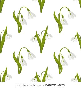 Seamless pattern, white snowdrops on a white background Floral spring background, textile, print, vector