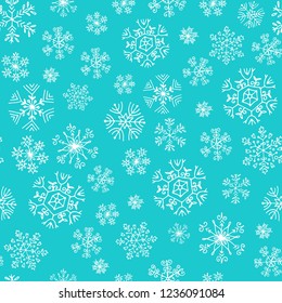 seamless pattern with white snowflakes on blue