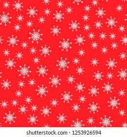 Seamless pattern. White snowflakes on a red backgrounds. For packaging paper