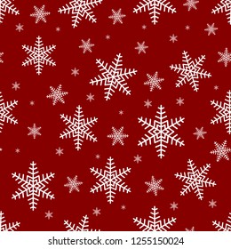 Seamless pattern with white snowflakes on a red background. Merry christmas seamless pattern, vector