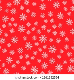 Seamless pattern. White snowflakes on a red backgrounds. For packaging paper