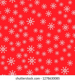 Seamless pattern. White snowflakes on a red backgrounds. For packaging paper