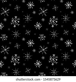 seamless pattern, white snowflakes on a black and gray background. Winter background, vector illustration.