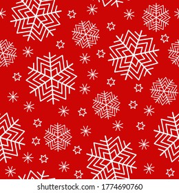 Seamless pattern. White snowflakes on a red background. New Year. Vector.