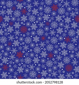 Seamless pattern. White snowflakes on a blue background. New Year. Vector.