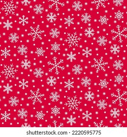 Seamless pattern of white snowflakes on red background. Vector christmas print