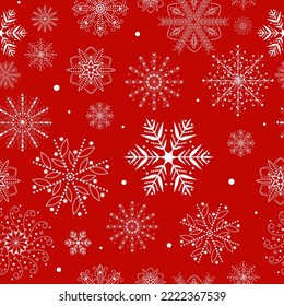 
Seamless pattern white snowflakes on a red background. Vector illustration.