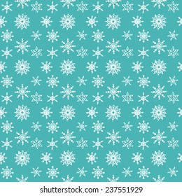 Seamless pattern of white snowflakes on a blue background. Can be used in the design of the cover, books, CDs, advertising, website background.