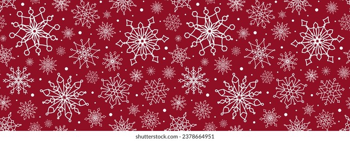 Seamless pattern with white snowflakes on a dark red background