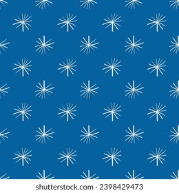 Seamless pattern of white snowflakes on a blue background. Doodle hand drawn snow background. Winter holiday illustration. Design element
