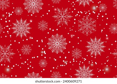 
Seamless pattern. White snowflakes on a red background. Snow, sparkles. Christmas. New Year. Vector