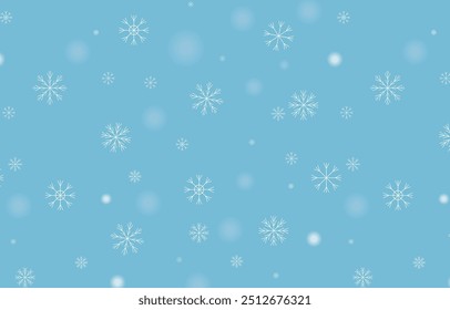Patrón sin fisuras de copos de nieve blancos sobre fondo azul. Navidades patrón de repetición de copos de nieve. Fondo de ilustración gráfica de Vector para invierno.