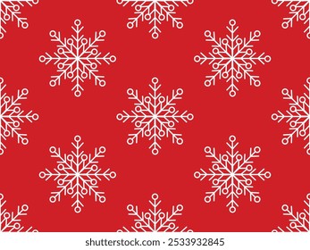 Seamless pattern with white snowflakes on a red background. Vector illustration of a Christmas background for wrapping paper, textiles