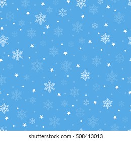 Seamless pattern with white snowflakes on a blue background. Vector.