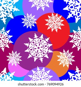 Seamless pattern with white snowflakes on colored background