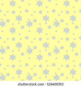 Seamless pattern with white snowflakes and stars on a blue background. Vector illustration