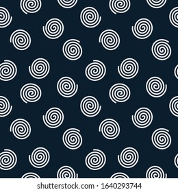Seamless pattern of white spiral line on top of navy blue background
