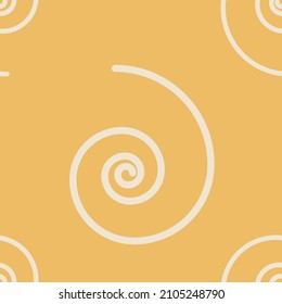 seamless pattern with white spiral on yellow background, abstract pattern in linear style, Flat style illustration for textile. Vector illustration