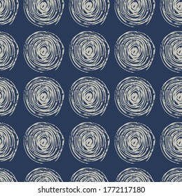 Seamless pattern with white spirals. Blue background. Can be used for wallpaper, surface textures, fabric prints, wrapping paper, textile. Vector illustration.