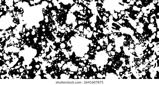 Seamless pattern with white spots, blobs on black. Abstract paint drops. Bright vibrant colors.