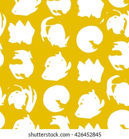 Seamless pattern with white spots on yellow background. Vector  