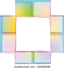 Seamless pattern with white square elements on colorful grunge stained background