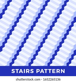 Nahtlose Muster weißer Treppen. Geometrischer Hintergrund. Vektorillustration auf blauem Hintergrund. Gutes Design.