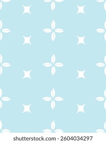 Seamless Pattern of White Star and Flower Shapes on Light Blue Background