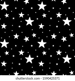 Seamless pattern with white star shaps on black background. Vector illustration.