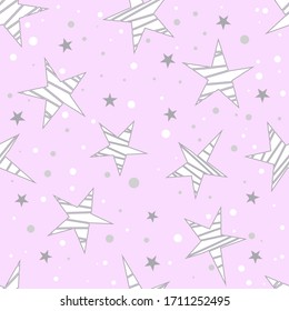 Seamless pattern with white stars.  Festive pink background. Vector. Wrapping.