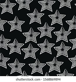 Seamless Pattern With White Stars . on Black. Scandinavian Style. Vector Illustration